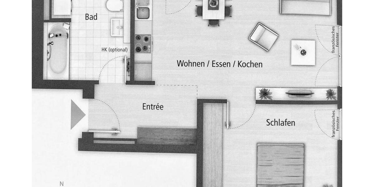 Etagenwohnung Fürth Dambach - 2 Zimmer, 51 m&sup2;, 750&euro; | Angebot:26139579