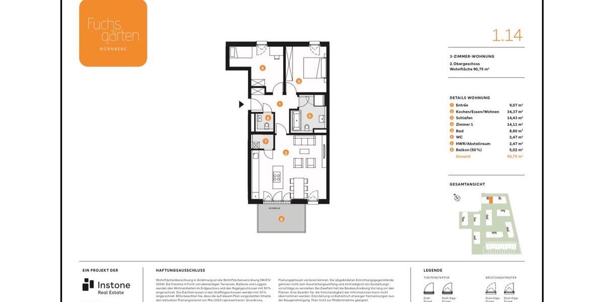 Etagenwohnung Nürnberg Almoshof - 3 Zimmer, 91 m&sup2;, 1.450&euro; | Angebot:26386672