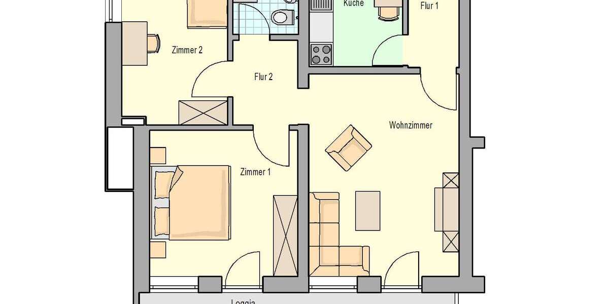 Etagenwohnung Nürnberg Falkenheim - 3 Zimmer, 63 m&sup2;, 518&euro; | Angebot:26931108