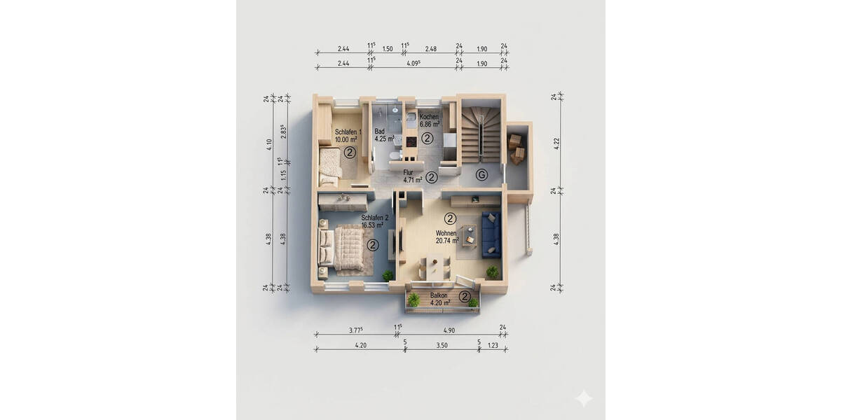 Etagenwohnung Nürnberg Reichelsdorf - 3 Zimmer, 65 m&sup2;, 249.000&euro; | Angebot:26704254