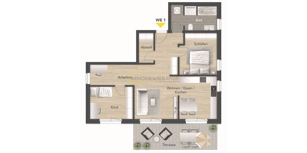 Etagenwohnung Erlangen / Bruck Bruck - 3 Zimmer, 90 m&sup2;, 1.630&euro; | Angebot:26439303