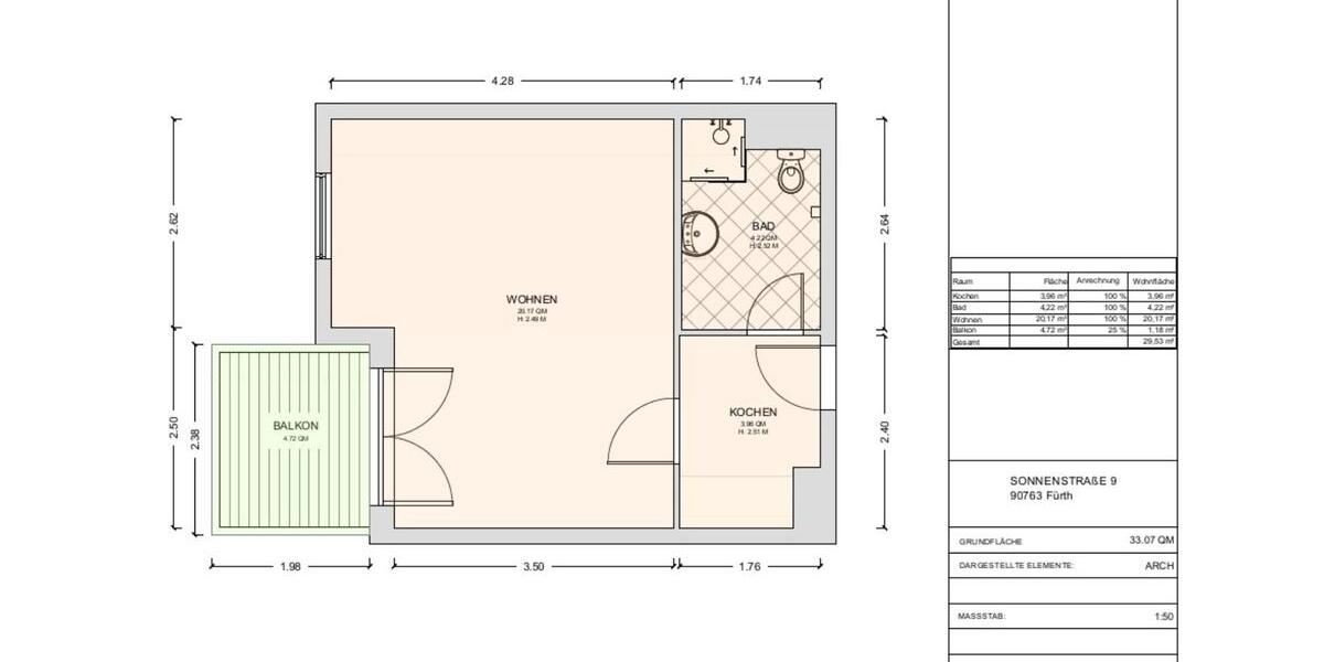 Etagenwohnung Fürth Südstadt - 1 Zimmer, 30 m&sup2;, 470&euro; | Angebot:25792171