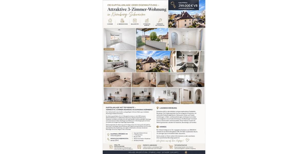 Etagenwohnung Nürnberg Gibitzenhof - 3 Zimmer, 75 m&sup2;, 299.000&euro; | Angebot:26898333