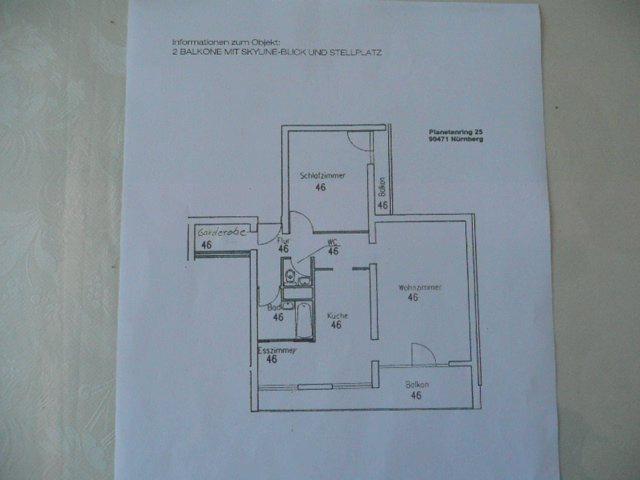 Etagenwohnung Nürnberg Langwasser - 2 Zimmer, 66 m&sup2;, 806&euro; | Angebot:27545079
