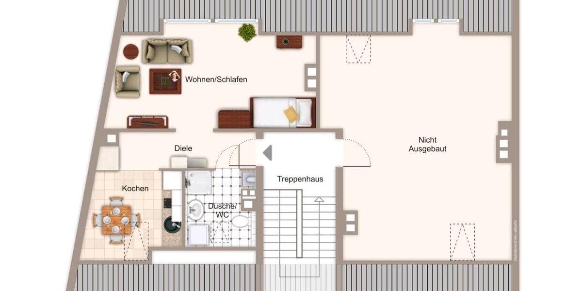 Dachgeschoßwohnung Nürnberg Gibitzenhof - 1 Zimmer, 34 m&sup2;, 540&euro; | Angebot:26704315