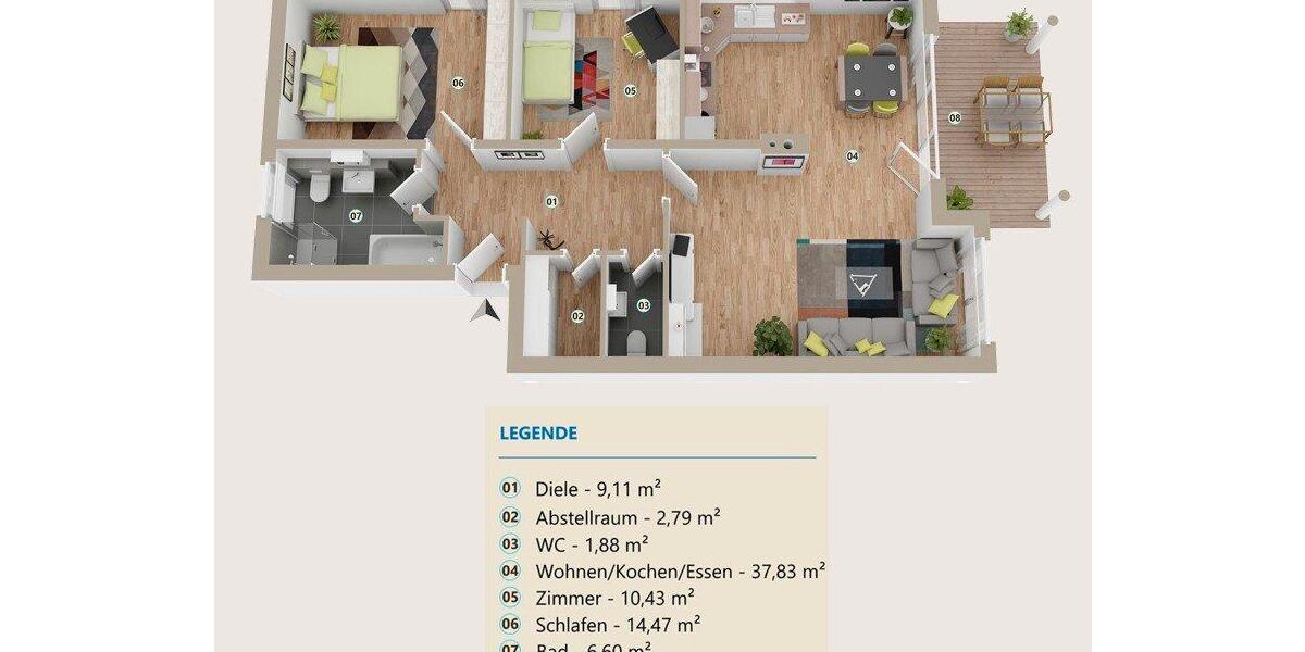 Terrassenwohnung Oberasbach - 3 Zimmer, 88 m&sup2;, 1.500&euro; | Angebot:26122412