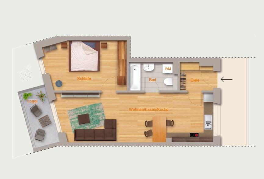 Etagenwohnung Nürnberg Gleißhammer - 2 Zimmer, 57 m&sup2;, 950&euro; | Angebot:25145342