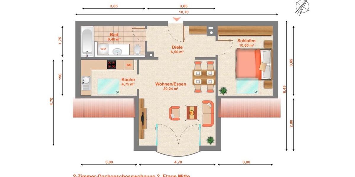 Dachgeschoßwohnung Schwabach - 2 Zimmer, 47 m&sup2;, 600&euro; | Angebot:25334671