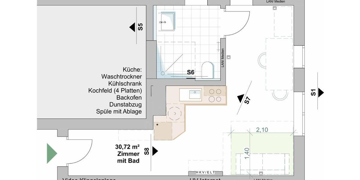 Etagenwohnung Nürnberg Erlenstegen - 1 Zimmer, 31 m&sup2;, 750&euro; | Angebot:25282342