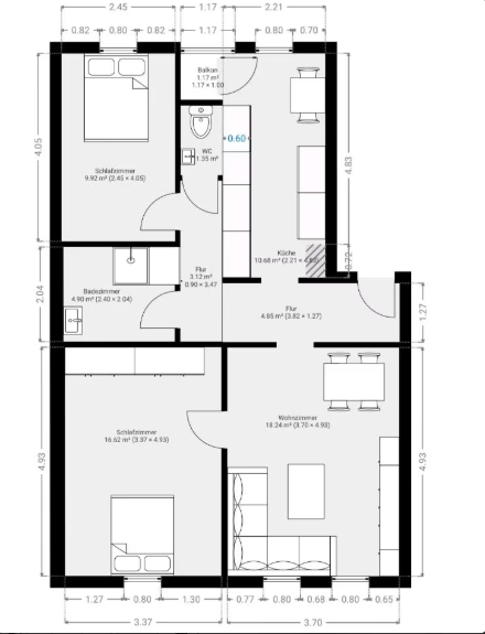 Etagenwohnung Fürth Südstadt - 3 Zimmer, 67 m&sup2;, 229.000&euro; | Angebot:25655787