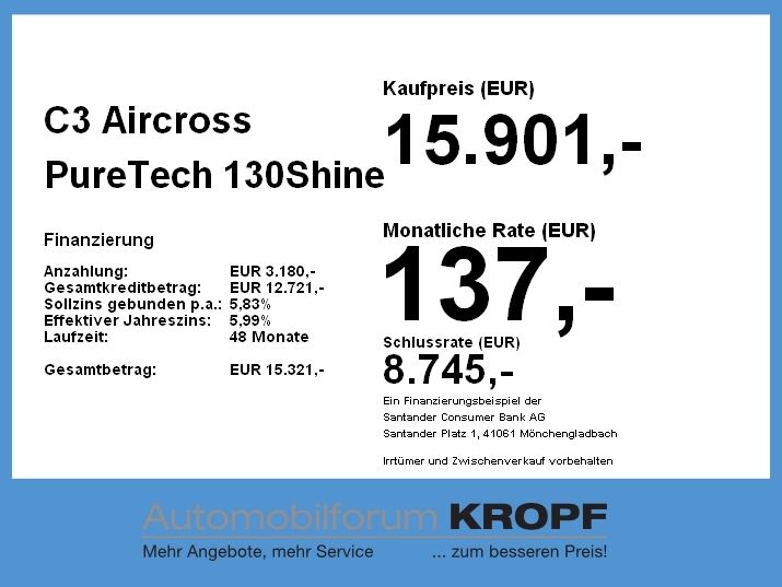 Citroen C3 Aircross 43.254 km 15.901 &euro; Nürnberg 90411