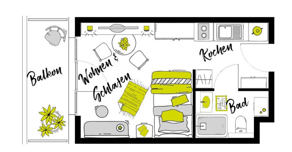 Etagenwohnung Nürnberg Gleißhammer - 1 Zimmer, 21 m&sup2;, 447&euro; | Angebot:25568271