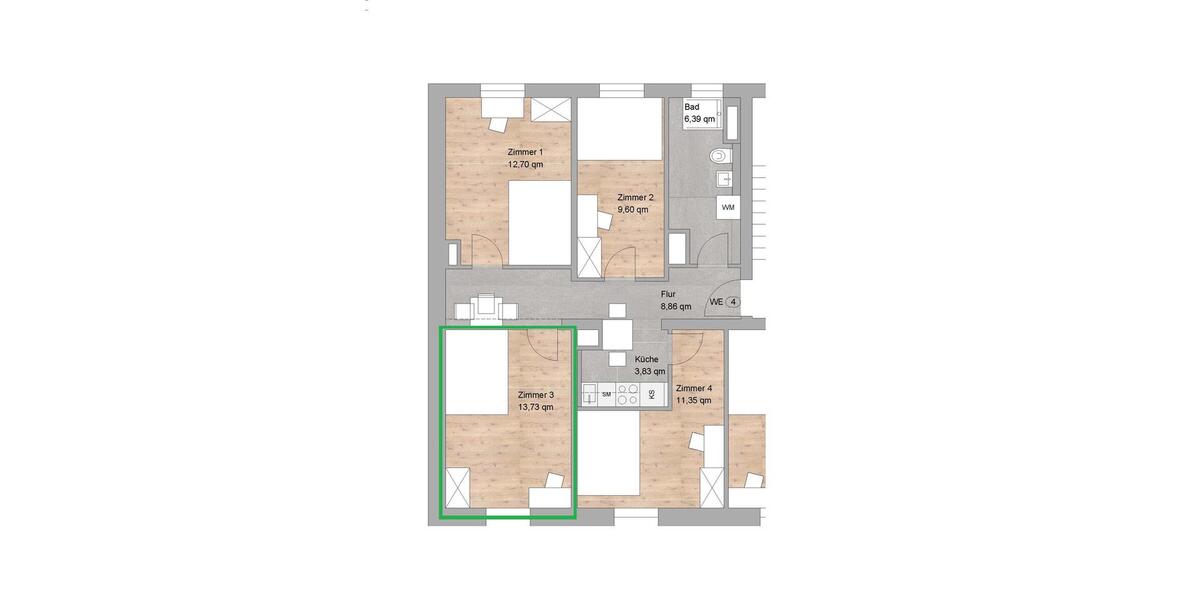 Etagenwohnung Nürnberg Eberhardshof - 1 Zimmer, 14 m&sup2;, 395&euro; | Angebot:26265583
