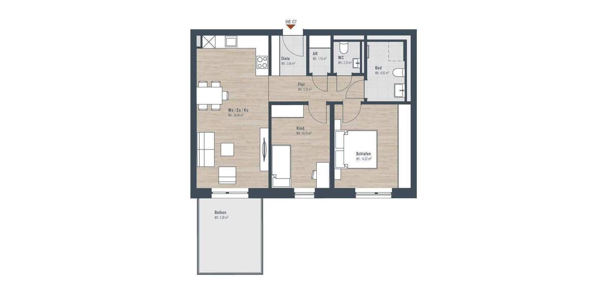 Etagenwohnung Nürnberg Großgründlach - 3 Zimmer, 72 m&sup2;, 465.708&euro; | Angebot:26361518