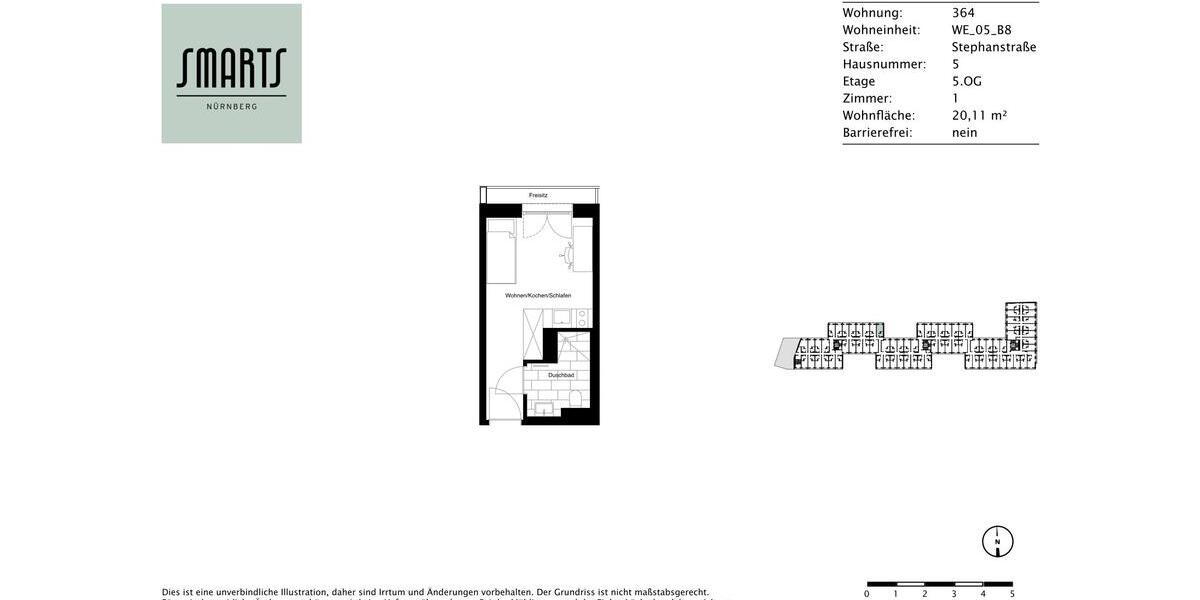 Etagenwohnung Nürnberg Gleißhammer - 1 Zimmer, 20 m&sup2;, 525&euro; | Angebot:26248526