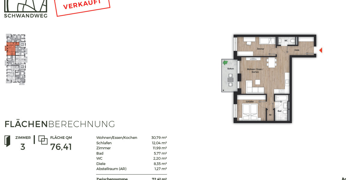 Helle 3 - Zimmerwohnung mit Einbauküche 3 zimmer