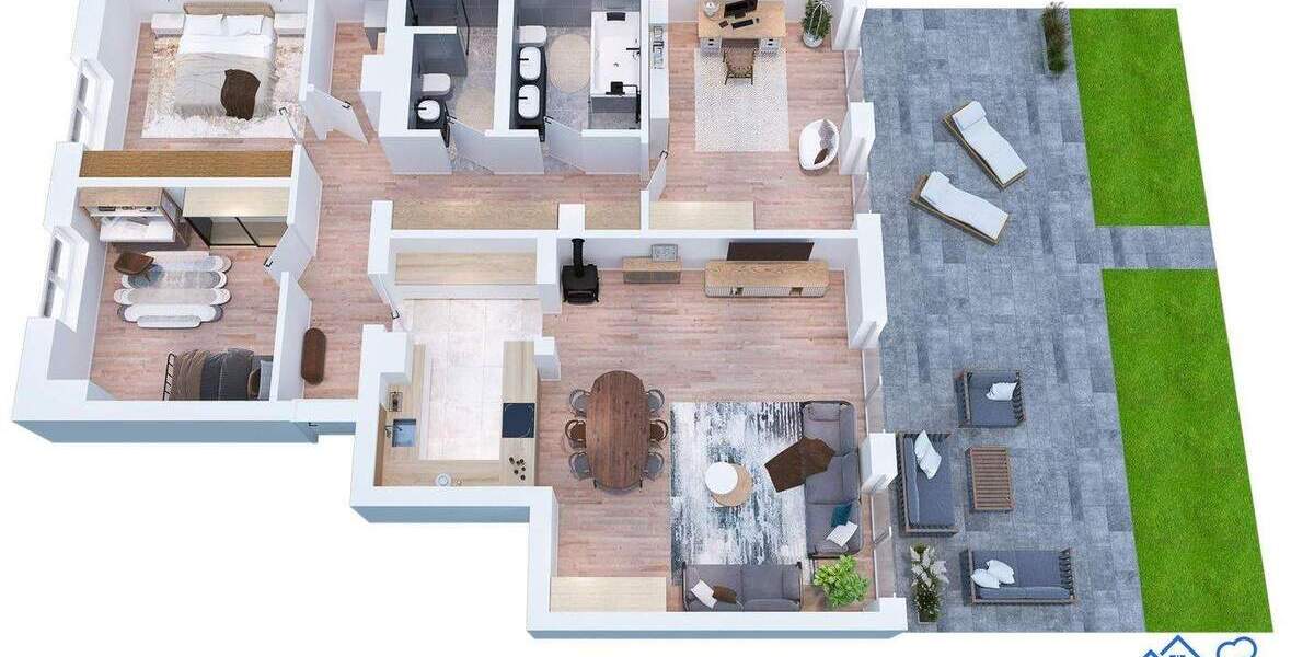 Exklusive EG-Wohnung mit Hauscharakter: 46 m² überdachte Terrasse, Garten, A+ Energie, 2 Carports 4 zimmer