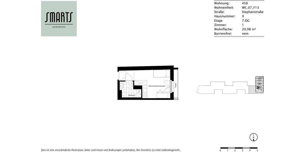 Etagenwohnung Nürnberg Gleißhammer - 1 Zimmer, 21 m&sup2;, 535&euro; | Angebot:26248515