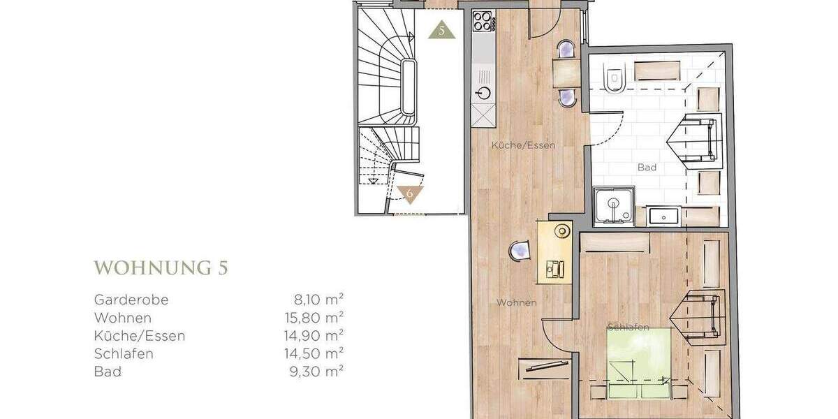 Etagenwohnung Fürth Innenstadt - 2 Zimmer, 62 m&sup2;, 408.000&euro; | Angebot:24358465