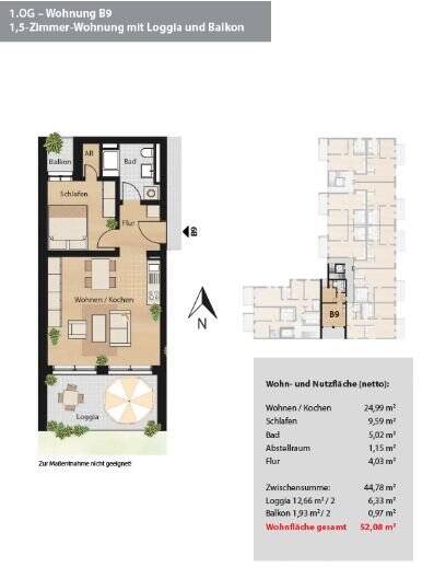 Etagenwohnung Nürnberg Großreuth h d Veste - 1 Zimmer, 52 m&sup2;, 830&euro; | Angebot:26674097