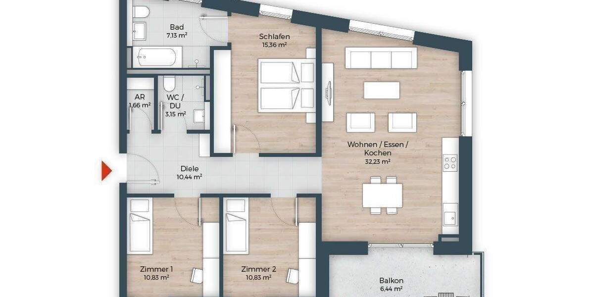 Intelligentes Wohnkonzept, großzügiger Süd-Balkon, direkt am Marienbergpark, KfW 40 EE 4 zimmer
