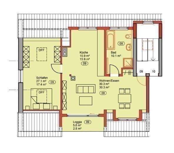 Erstbezug! 2 Zimmer DG Wohnung mit Sonnenloggia zum Wohlfühlen, neue Böden, neues Bad, saniert!