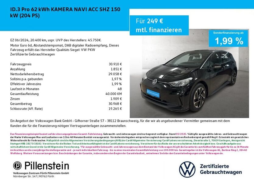 VW ID.3 20.400 km 30.910 € Fürth 90762