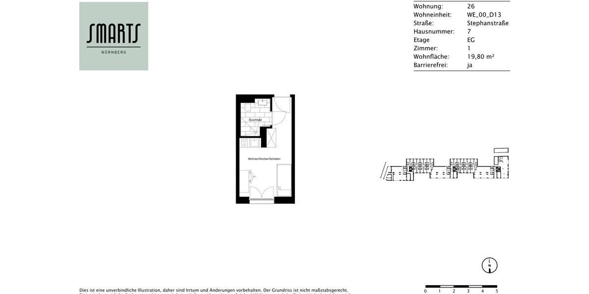 Erdgeschoßwohnung Nürnberg Gleißhammer - 1 Zimmer, 20 m&sup2;, 485&euro; | Angebot:25146623