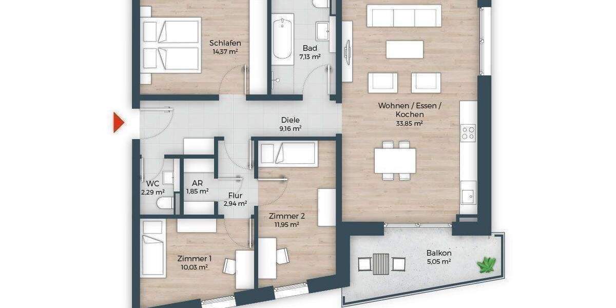 Etagenwohnung Nürnberg Großreuth h d Veste - 4 Zimmer, 98 m&sup2;, 722.460&euro; | Angebot:26628762