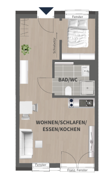 Etagenwohnung Fürth Innenstadt - 1 Zimmer, 35 m&sup2;, 570&euro; | Angebot:25682869