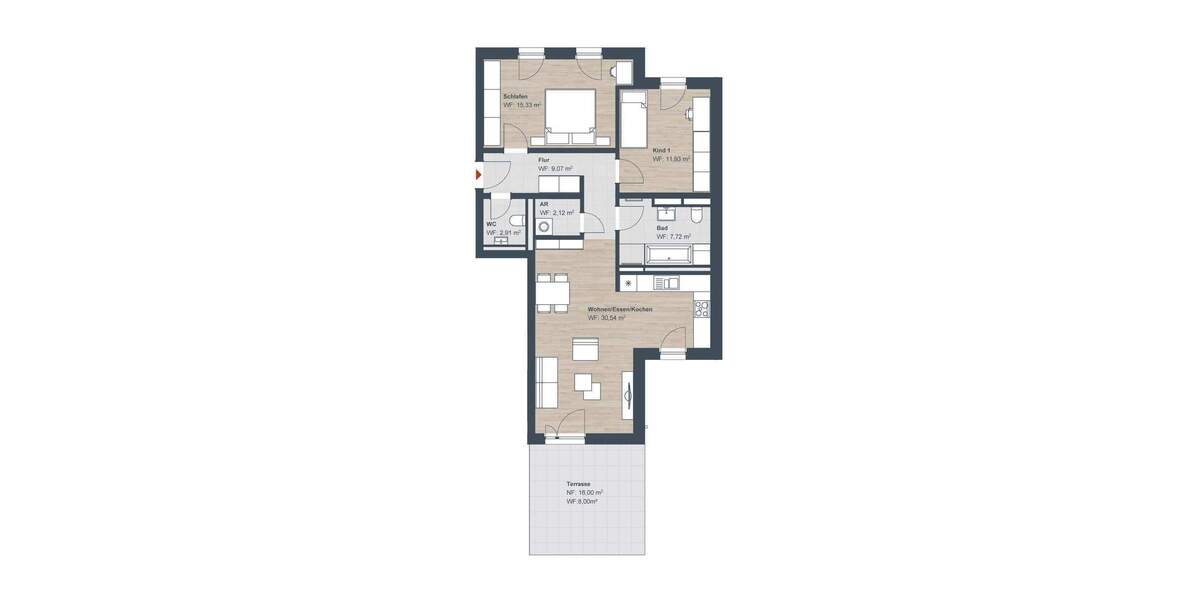Terrassenwohnung Röthenbach an der Pegnitz Röthenbach - 3 Zimmer, 87 m&sup2;, 501.450&euro; | Angebot:26657677