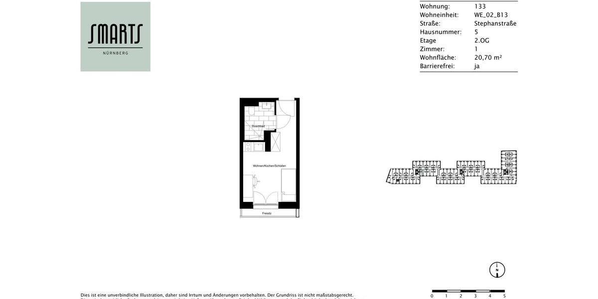 Etagenwohnung Nürnberg Gleißhammer - 1 Zimmer, 21 m&sup2;, 490&euro; | Angebot:25477724