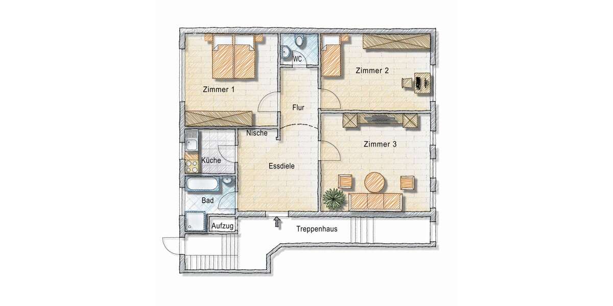 Etagenwohnung Nürnberg Kleinweidenmühle - 3 Zimmer, 84 m&sup2;, 199.000&euro; | Angebot:21416279