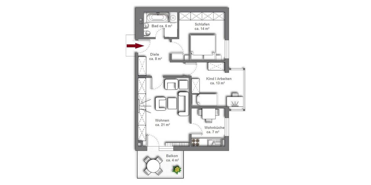 Etagenwohnung Erlangen Büchenbach - 3 Zimmer, 72 m&sup2;, 920&euro; | Angebot:26853030
