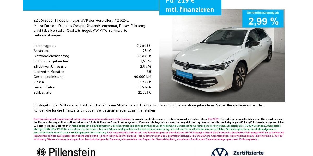 VW Golf 19.600 km 29.603 &euro; Fürth 90762