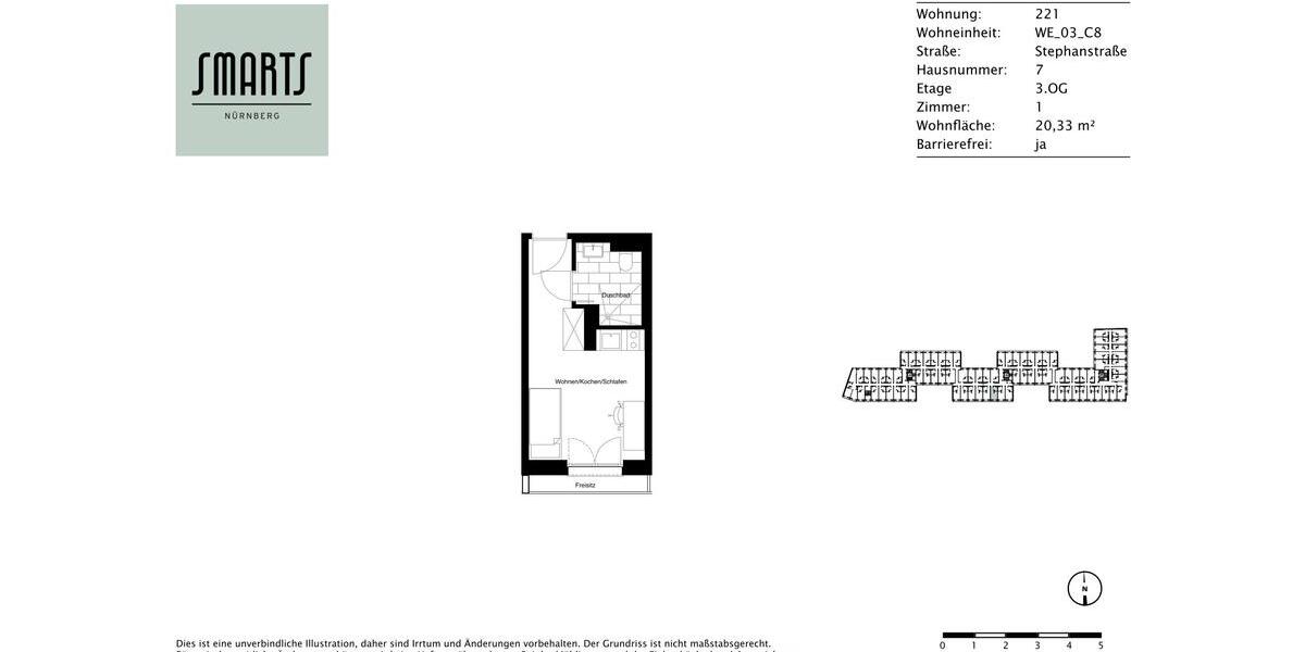 Etagenwohnung Nürnberg Gleißhammer - 1 Zimmer, 20 m&sup2;, 510&euro; | Angebot:25417601