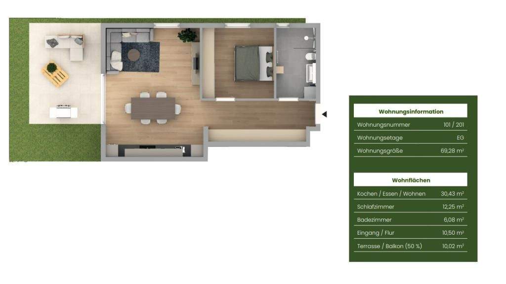 Etagenwohnung Burgthann Heinleinshof - 2 Zimmer, 69 m&sup2;, 325.663&euro; | Angebot:25820657