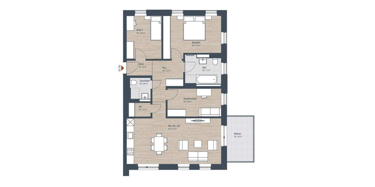 Etagenwohnung Nürnberg Großgründlach - 4 Zimmer, 92 m&sup2;, 589.862&euro; | Angebot:25799715