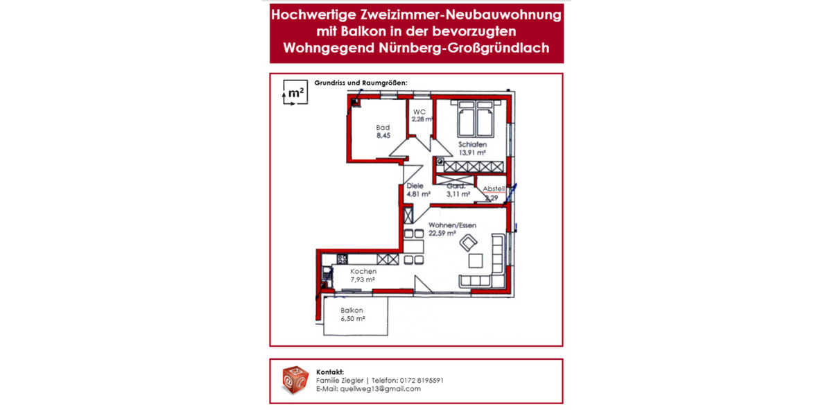 Nürnberg Großgründlach 2-Zimmer-NB-Whg mit Balkon & Stellplatz 2 zimmer