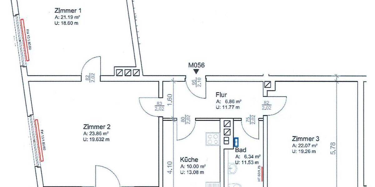 Etagenwohnung Nürnberg Rennweg - 3 Zimmer, 91 m&sup2;, 1.100&euro; | Angebot:26930316