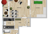 Gut vermietete 2 Zimmer-MansardenWohnung mit Loggia und Stellplatz in ruhiger Wohnlage RH-Nord