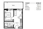 Etagenwohnung Nürnberg Tafelhof - 2 Zimmer, 37 m&sup2;, 823&euro; | Angebot:26909017