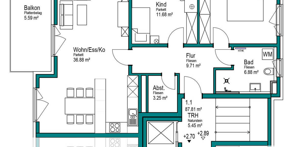 Etagenwohnung Nürnberg / Laufamholz Laufamholz - 3 Zimmer, 87 m&sup2;, 563.700&euro; | Angebot:26170326