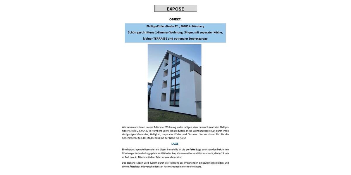 Erdgeschoßwohnung Nürnberg Zerzabelshof - 1.5 Zimmer, 34 m&sup2;, 159.000&euro; | Angebot:25220319