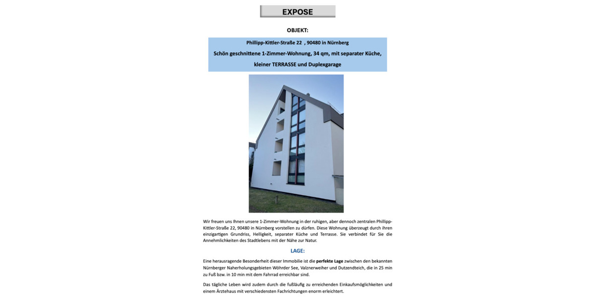 Erdgeschoßwohnung Nürnberg Zerzabelshof - 1.5 Zimmer, 34 m&sup2;, 179.000&euro; | Angebot:25220319